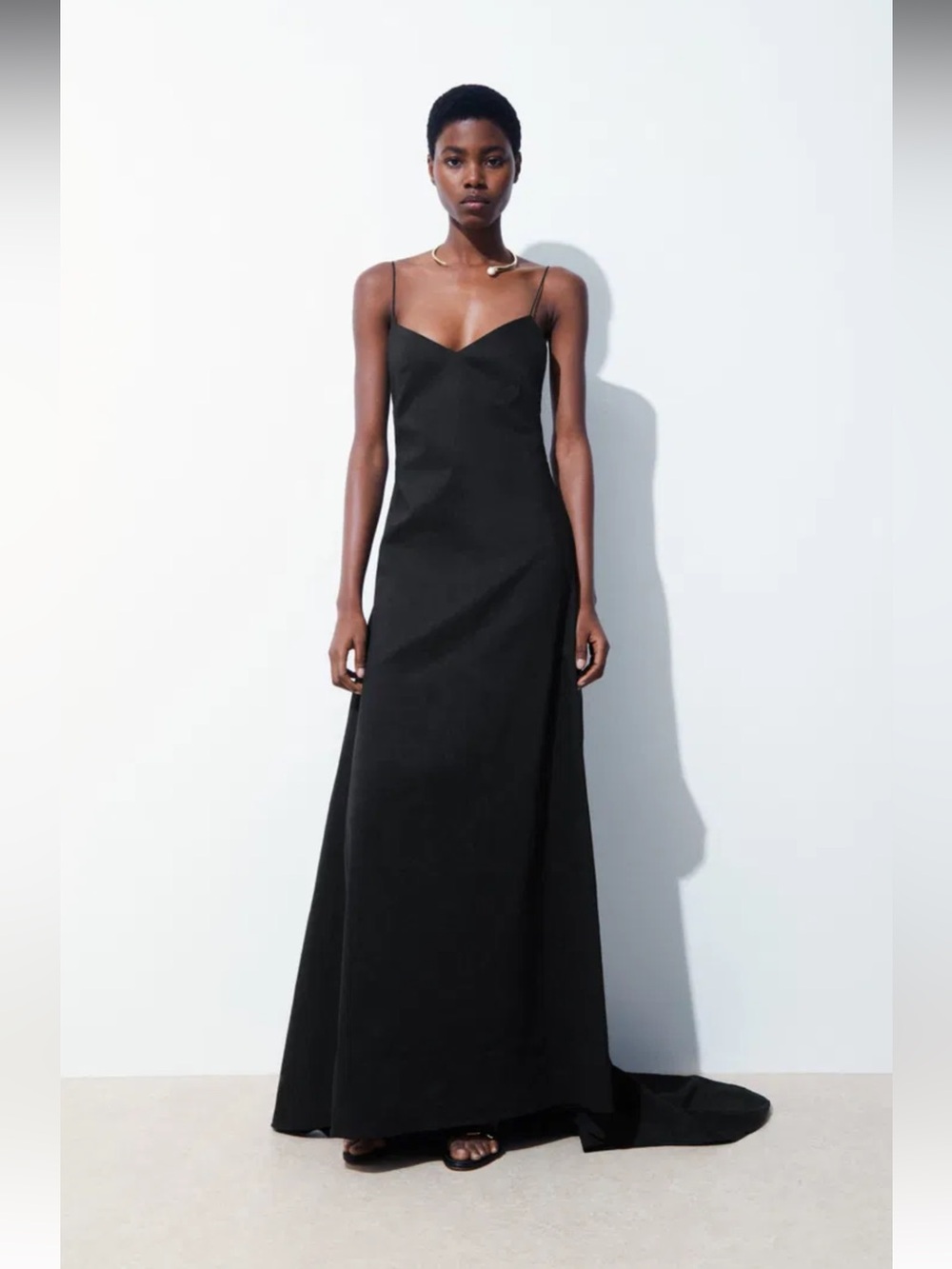 COS Black Linen Spaghetti-Strap Maxi Dress
